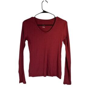 A New Day Women’s Maroon Crew Neck Long Sleeve Cotton Blend T-Shirt Size XS